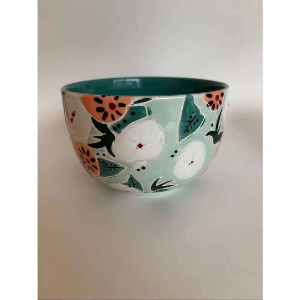 NWT Anthropologie Mathilde Turquoise Hand Painted Bowls Set Of 2